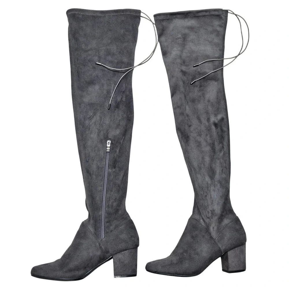 Catherine Catherine Malandrino Grey Faux Suede‎ Over The Knee Block Heel Boots 8